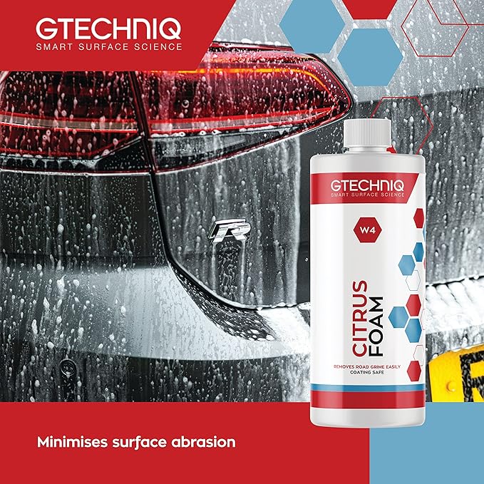 Gtechniq W4 Citrus Foam Shampoo and Degreaser for Cars 169 fl oz | Removes Road Grime and Enhances Shine, Non-Caustic Formula, Easy to Apply