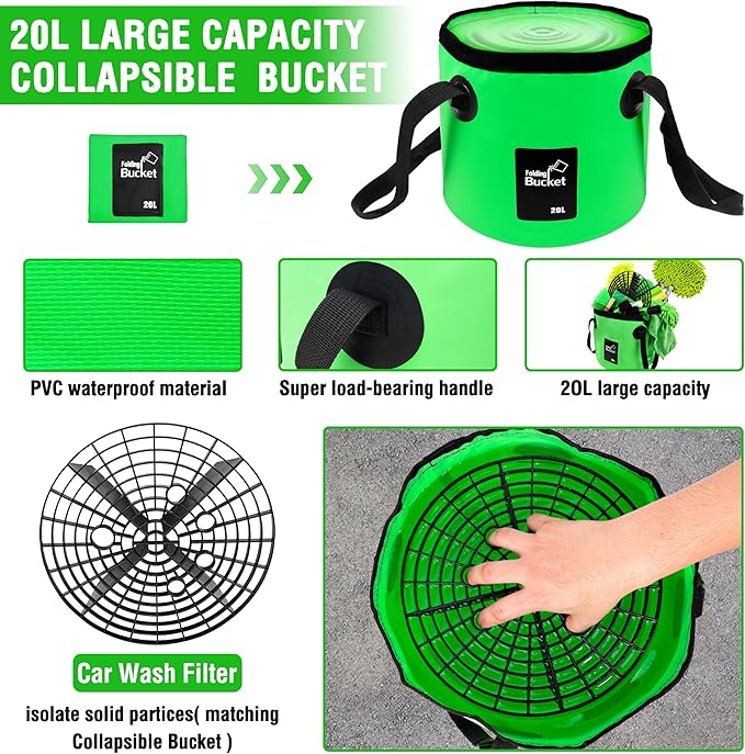Lezcufer 17Pcs Car Wash Kit,62" Car Wash Brush Mop with Long Handle,Car Cleaning Kit,Car Detailing Brush Set,Car Wash Bucket,Car Wheel Brush,Complete Interior Car Cleaning Supplies