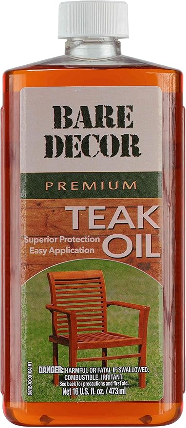 Bare Decor Premium Golden Teak Oil for Home and Marine Use, 16oz