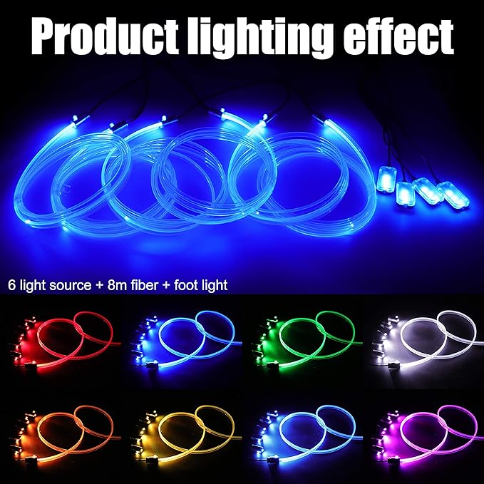 64 Colors Car Ambient Lighting Fiber Optic RF Remote + APP Control Multicoloured Music Car Atmosphere Decorative Lighting Kit 1W DC 12V-24V 8m