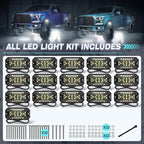 16 Pods Pure White Rock Lights, 6000K Pure White 27 LEDs Super Bright LED Underglow Neon Light, 10m Extension Wire, IP68 Waterproof for Trucks Pickup SUV UTV ATV RZR Car Boats