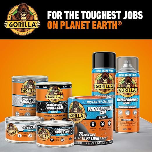 Gorilla Waterproof Patch & Seal Rubberized Sealant Spray, Black, 16 Ounce (Pack of 6) - Seals Out Water, Air, and Moisture