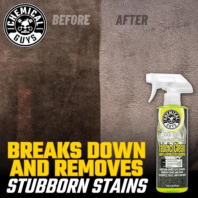 Chemical Guys Foaming Citrus Fabric Clean Carpet & Upholstery Cleaner, Ready to Use, Sprayable (for Carpets, Seats & Floor Mats), Safe for Cars, Home, Office, & More, 32 fl oz, Citrus Scent