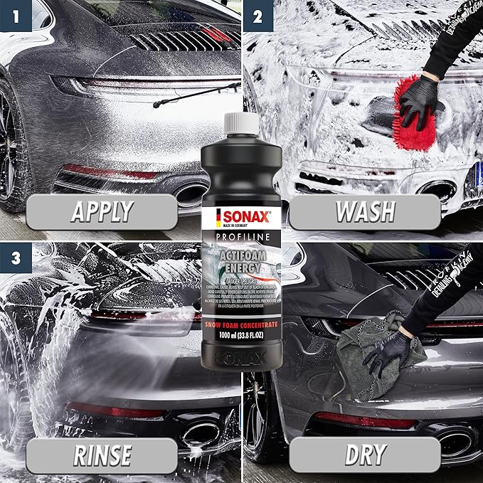SONAX ActiFoam Energy 618300 | High-Foaming Car Wash Shampoo | Powerful Dirt Removal with Fresh Scent | Safe for All Paint Wax Sealants & Coatings | Use with Foam Cannon or Bucket | 1L (33.8oz)