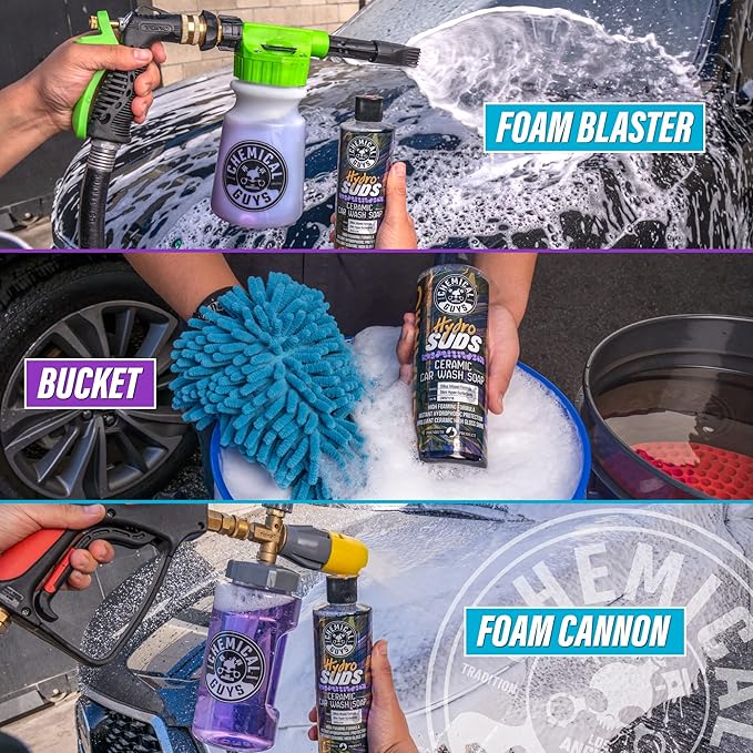 Chemical Guys CWS_212_64M Car Wash Starter Bundle - HydroSuds Ceramic SiO2 Shine High Foaming Car Wash Soap, 64 oz, Berry Scent + Chenille Wash Mitt (2 Items) Works on Cars, Trucks, SUVs, RVs & More