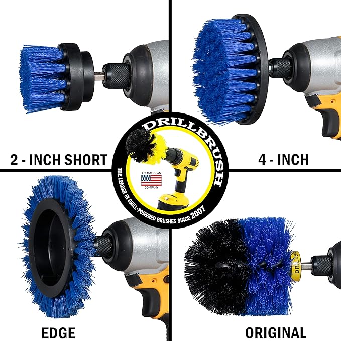 Drillbrush Blue – Boat Cleaning Drill Brush Attachment Set – Aluminum - Wood - Personal Watercraft Detailing - Fiberglass Hull Cleaning Kit - Kayak Accessories - Deck Brush
