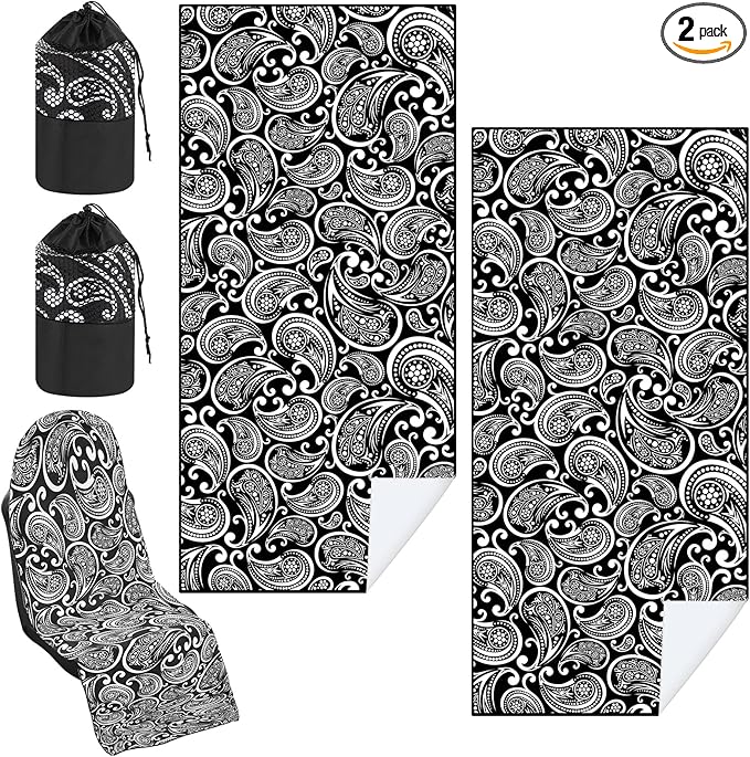 Hahafelt 2 Pack Car Seat Towel Covers with Storage Bag, 63 x 32 Inch Universal Non Slip Waterproof Sweat Protector for Car Truck, Gym Swimming Running, Machine Washable (Paisley)