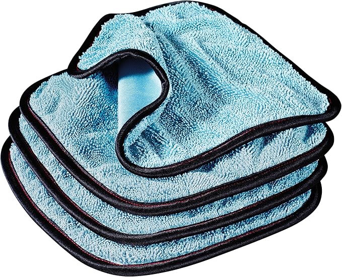 Griot's Garage PFM Dual Weave Glass Towels for Car Windows and Windshield Cleaning, Cloths for Auto Detailing, Double-Sided, Set of 4, 9" x 9", 55582