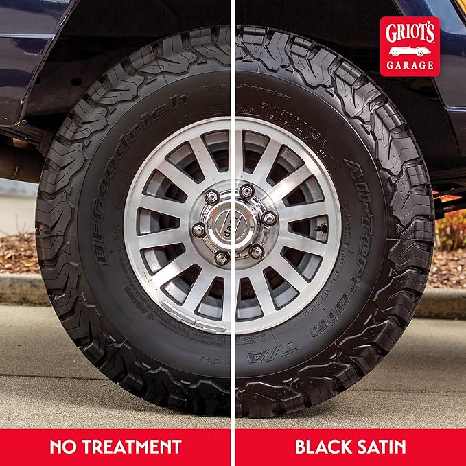 Griot's Garage Black Satin Tire Coating, Provides a Low-Gloss, Satin Finish, Non-Greasy, Long-Lasting, Quick-Drying, Easy-to- Use, No Mess, 10951, 15oz