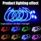 Car Ambient Lighting 64 Colors Multicoloured Music Optic Fiber RF Remote Controller + APP Control Car DIY Decorative Atmosphere Lighting Kit DC 12V 1W 6m