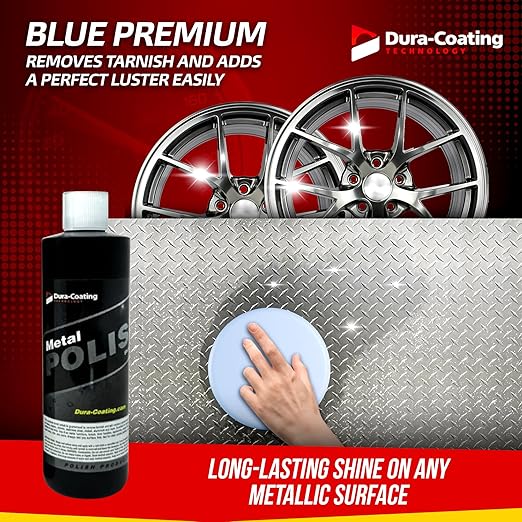 Dura-Coating Metal & Paint Bundle - Blue Premium Metal Polish, All-N-1 Car Polish, Crazy Suds Auto Wash, Wheely Clean Spray, and Quick Slick Polymer Spray, with 4 Polishing Pads & 1 Microfiber Towel