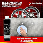 Dura-Coating Metal & Paint Bundle - Blue Premium Metal Polish, All-N-1 Car Polish, Crazy Suds Auto Wash, Wheely Clean Spray, and Quick Slick Polymer Spray, with 4 Polishing Pads & 1 Microfiber Towel