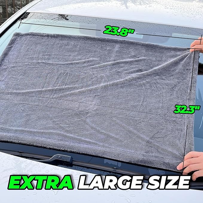 SHSCLY Dual-Sided Microfiber Car Drying Towel – Professional Control, Streak-Free Finish, No Dragging or Heavy Feel, Safe for Paint, Glass & Coatings (26.8" × 32.3")