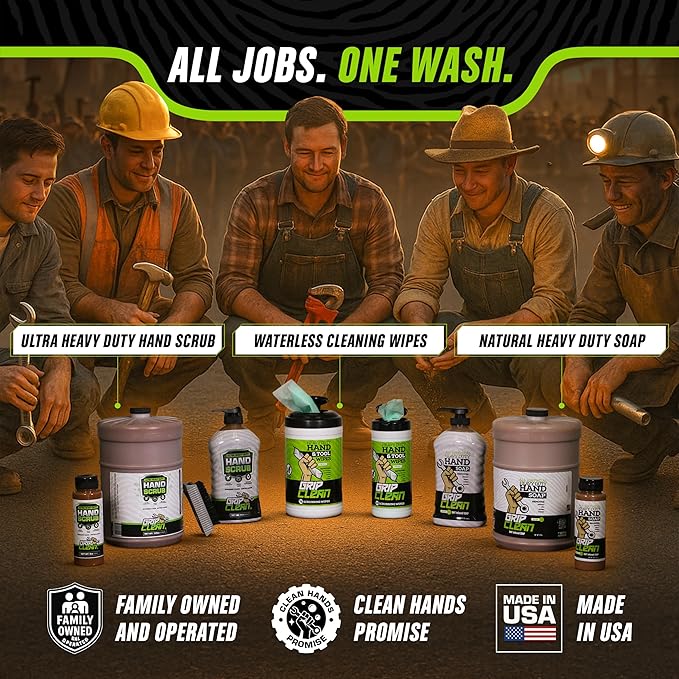 Grip Clean Ultra Heavy Duty Hand Cleaner for Mechanics – Walnut Shell & Clay-Infused Technology Removes Grease, Oil & Paint – Pro-Grade Industrial Hand Soap with Cherry Scent - 8 Fl Oz