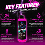 Gottom Car Wash Soap, Pink, (16 oz), Nitro Cherry Scent - High Suds Car Shampoo for Foam Cannon & Bucket Wash, pH Neutral Foam Soap, Safe for Paint & Sealants