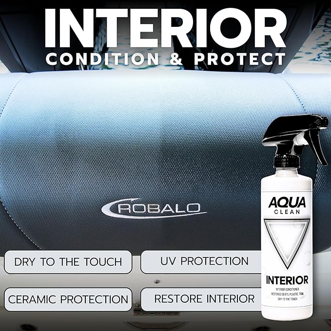 AquaClean INTERIOR Cleaner & Conditioner Spray | Car Truck Boat RV Off-Road | Cleans Conditions Protect Leather Vinyl Plastic Rubber | UV Shield Anti-Static Odor Eliminator Non-Toxic | USA Made | 16oz