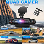 360 Degree View 4 Channel Dash Cam Front and Rear Inside Left Right, GEMEK Dash Camera for Cars FHD 1080P Free 64GB TF Card, Multi-Ch Dash Camera for Cars,Night Vision, 24H Parking Mode