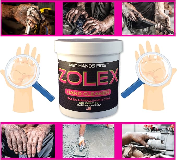 Zolex Water Activated Hand Cleaner and Grease Remover - Stain Remover for Mechanics| Non-Toxic, Petroleum-Free | EZ Carry 3/4 lb Jar (Pack of 8)