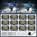 8 Pods Pure White Rock Lights, 6000K Pure White 27 LEDs Super Bright LED Underglow Neon Light, 10m Extension Wire, IP68 Waterproof for Trucks Pickup SUV UTV ATV RZR Car Boats