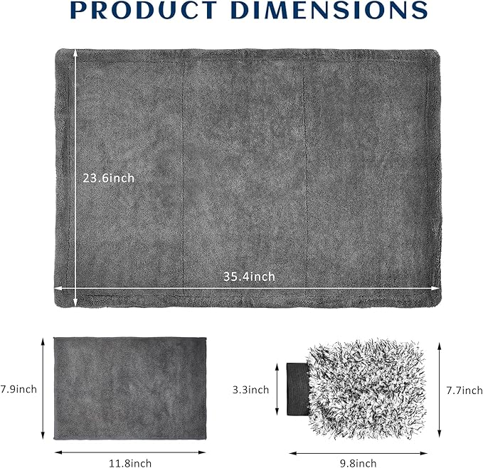 Sun Walker Car Drying Towel Set, 24"×36" Ultra Absorbent 1200 GSM Auto Cleaning Cloth with Wash Mitt & Glass Towel, Scratch-Free Streak-Free Microfiber Drying Towels for Car Truck SUV
