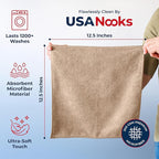 USANOOKS Microfiber Cleaning Cloth - Beige - 12Pcs (12.5x12.5 inch) High Performance - 1200 Washes, Ultra Absorbent Car Towel Traps Grime & Liquid for Streak-Free Mirror Shine - car Washing Cloth