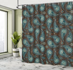 Ambesonne Paisley Shower Curtain, Modern Mosaic Like Circled Design with Teardrop Shaped Art Print, Cloth Fabric Bathroom Decor Set with Hooks, 69" W x 75" L, Brown Blue and Dark Blue