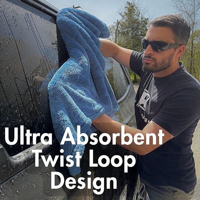 The Goat V2 - Heavy Duty Absorbent Microfiber Drying Towel, 70/30 Premium Korean Quality, for Cars Detailing, Trucks, SUV's, 27.5x27.5 inches, Twist Loop, 2300 GSM, Blue