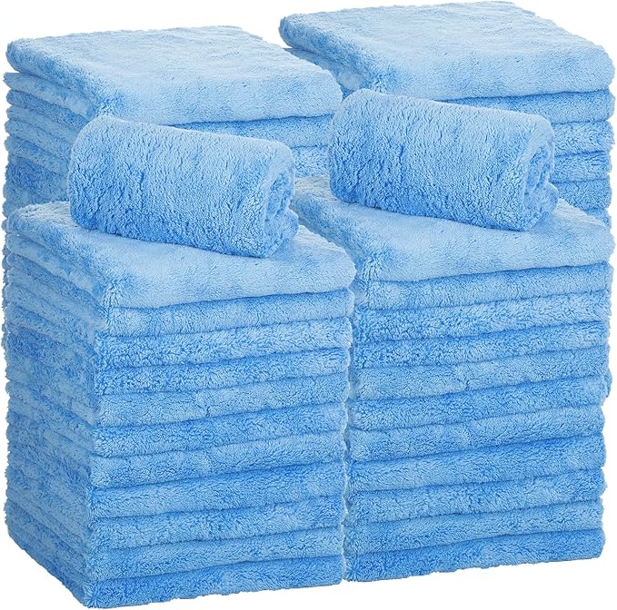 Shimeyao 30 Pcs Edgeless Microfiber Plush Towels for Cars Detailing Drying Wash Polishing Absorbent Cleaning Cloths, 500 GSM (16 x 16 Inch,Light Blue)