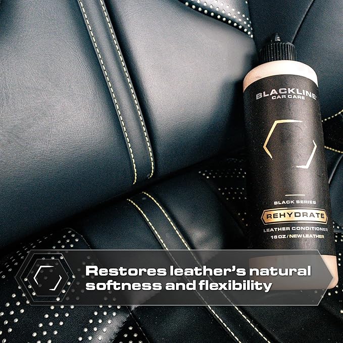 Blackline Leather Cleaner and Conditioner Care Kit with Microfiber Towel and Applicator Pad, Gentle APC and Leather Rehydrate, 2 16 Fl Oz Bottles for Leather Car Interiors