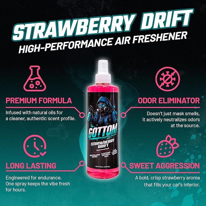 Gottom Air Freshener Spray - Long Lasting Odor Eliminator - 16 oz (Strawberry Drift) - Car Scent, Auto Odor Remover, Fresh Fragrance, Air Freshener for Trucks, SUVs, RVs & more