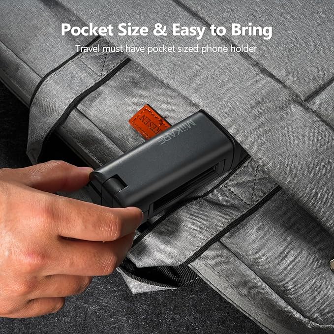 MiiKARE Airplane Travel Essentials Phone Holder, Universal Handsfree Phone Mount for Flying with 360 Degree Rotation, Accessory for Airplane, Travel Must Haves Phone Stand for Desk, Tray Table