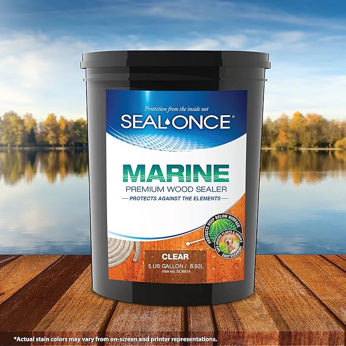 Seal-Once Marine Premium Wood Sealer - Waterproof Sealant - Wood Stain and Sealer in One - 5 Gallon & Clear
