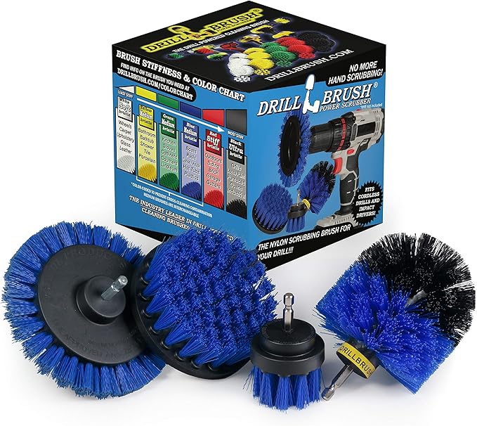 Drillbrush Blue – Boat Cleaning Drill Brush Attachment Set – Aluminum - Wood - Personal Watercraft Detailing - Fiberglass Hull Cleaning Kit - Kayak Accessories - Deck Brush