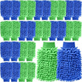 Patelai 30 Pcs Car Wash Mitt Scratch Free Microfiber Chenille Car Wash Gloves Double Sided Absorbent Mitt for Washing Cleaning Cars Trucks Boats, 9.45 x 5.9 Inch(Green,Blue)