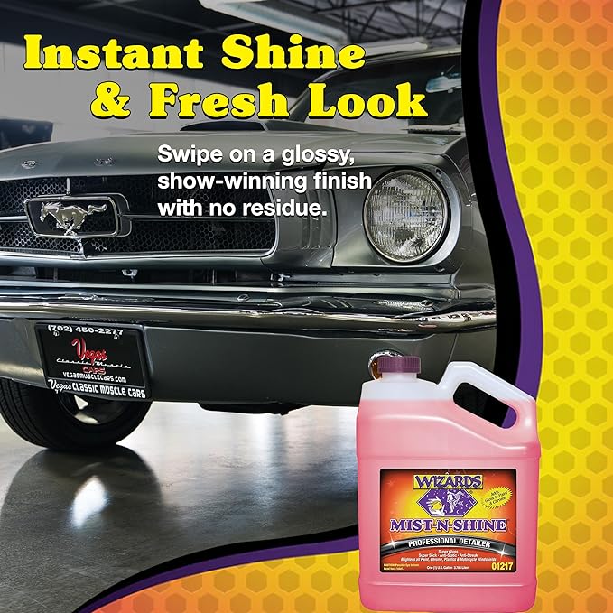 Wizards Mist-N-Shine Professional Detailer - 1 Gallon Refill - Multi-Purpose High Gloss Waterless Quick Detailer for Glass, Chrome, Paint & Plastics - Car Exterior Cleaner Auto Detailing Supplies