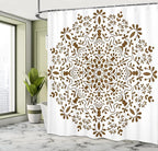 Ambesonne Mandala Shower Curtain, Abstract Art Style Vector Illustration of Mandala Flower on White Background, Cloth Fabric Bathroom Decor Set with Hooks, 69" W x 70" L, Brown and White