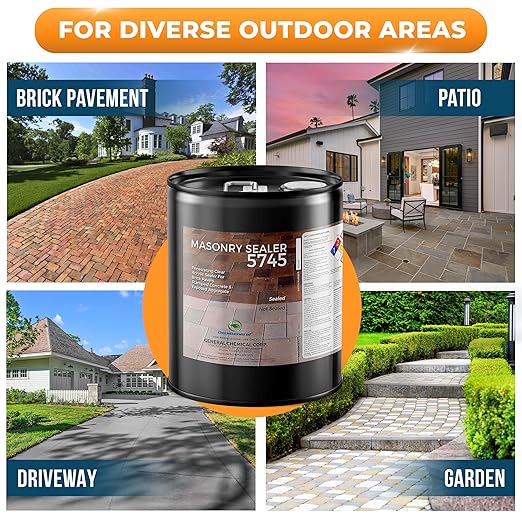 DeckGeneral High Gloss Masonry Sealer 5745 - Heavy Duty Outdoor Concrete Sealer - Multi-Purpose Acrylic-Based Waterproof Coating for Bricks, Mortar, Patio, Stairs, Walls, Pavement Etc. - 5 Gallon