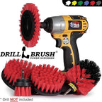Red Stiff Bristle 5 Piece Cleaning Brush Kit - Outdoor Power Scrubber Brush Kit - Garden, Deck, and Patio Cleaning Tools Set - Concrete Stain Remover - Garden, and Lawn Equipment Cleaning Brush Set