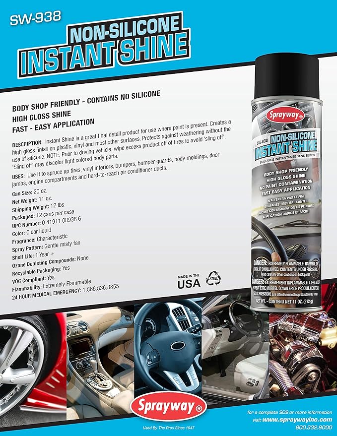 Sprayway SW938-12PK Auto Care Non-Silicone Instant Shine, 11 oz, Pack of 12