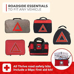 Thrive Car Emergency Kit & Roadside Emergency Car Kit - 104-Piece Set, Red Canvas Bag, Universal Fit - Jumper Cables, Escape Hammer & Tire Gauge - Road Trip Essentials & Emergency Supplies