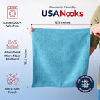 USANOOKS Microfiber Cleaning Cloth - Turq - 8Pcs (12.5x12.5 inch) High Performance - 1200 Washes, Ultra Absorbent Car Towel Traps Grime & Liquid for Streak-Free Mirror Shine - car Washing Cloth