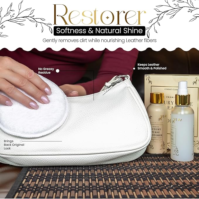 Leather Purse Cleaner & Conditioner for Handbags, Designer Bags, and Luxury Purses, Recommended Leather Cleaner for Handbags & Leather Conditioner for Purses by Combat Cleaner