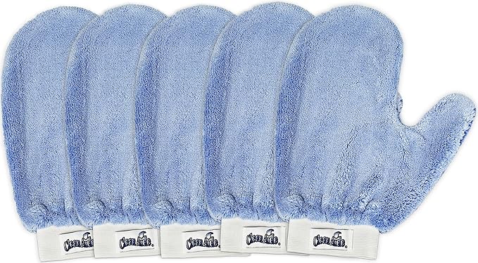 CleanAide Microfiber Terry Weave Dusting & Polishing Mitt, Lint-Free, Scratch-Free, Ultra-Soft, for Home Cleaning & Auto Detailing, 5-Pack