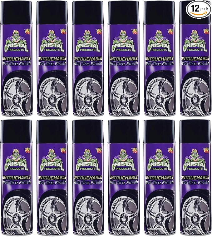Cristal Products Untouchable Tire Shine Spray – Long-Lasting Wet Tire Finish for Deep Gloss & Protection – Waterproof Tire Shine, Easy Application, Premium Tire Cleaner Shine 8oz (12PK)