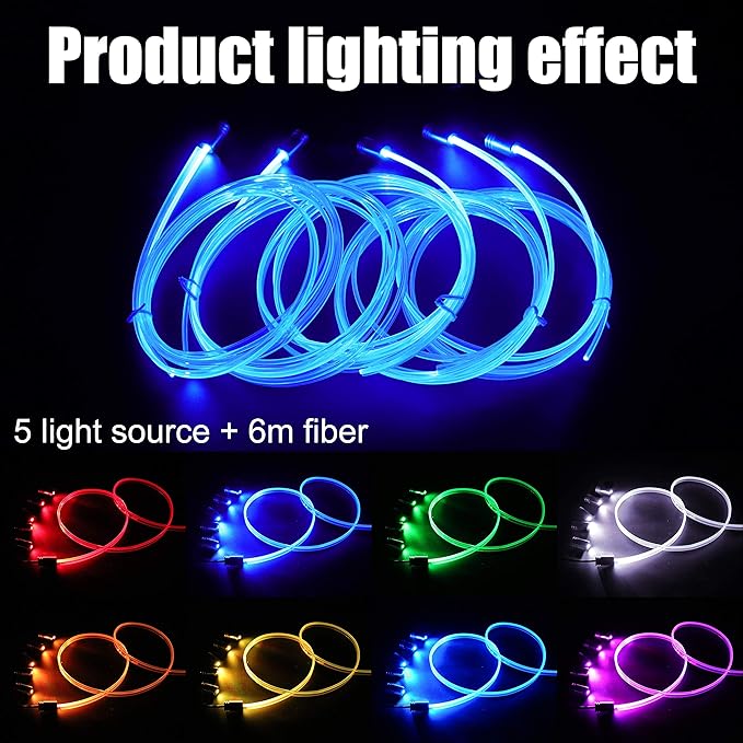 6 m Optic Fiber Car Ambient Lighting Kit Bluetooth App Control + RF Remote Control 64 Colors Multicoloured Music Interior Lighting Kit 12V 1W