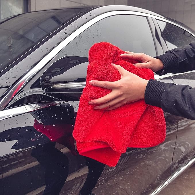 Maxshine 12 Pack Big Red Microfiber Towel (1000GSM) - Large Plush, Rinse-Free Drying Towels, Double-Sided Detailing for Cars (20”x28” / 51x71cm), Professional Auto Detailing Towels