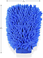 Chenille Microfiber Wash Mitt - Blue Thick and Absorbent Scratch Free Car Wash Mitt - Complete with Wheel Brush