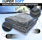 24" x 36" Car Drying Towel, Extra Large Double Twisted Loop Microfiber Towel, 1500 GSM, Ultra Absorbent Detailing Cleaning Cloth for Cars Trucks SUVs, Grey 1 Pack