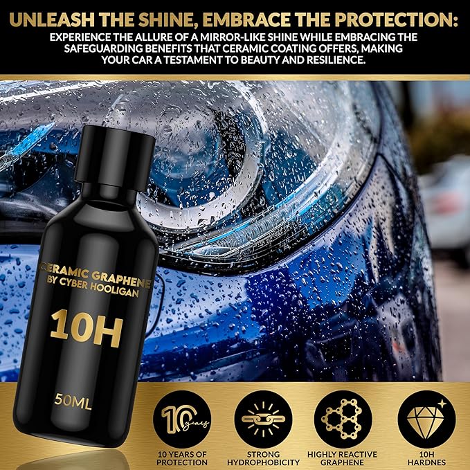 Premium 10H Graphene Ceramic Coating Kit (1x50ml) - Ultra-Durable Car Protection, Car Detailing Kit, High Gloss Finish, Easy to Apply