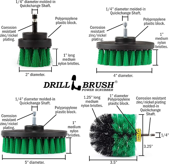 Electric Spin Scrubber Drill Power Kitchen Scrub Brush Green Kit - Cleaning Supplies for Kitchen Accessories - Drill Scrubber Attachment - Cordless Drill Set with Cast Iron Scrubber and Oven Cleaner